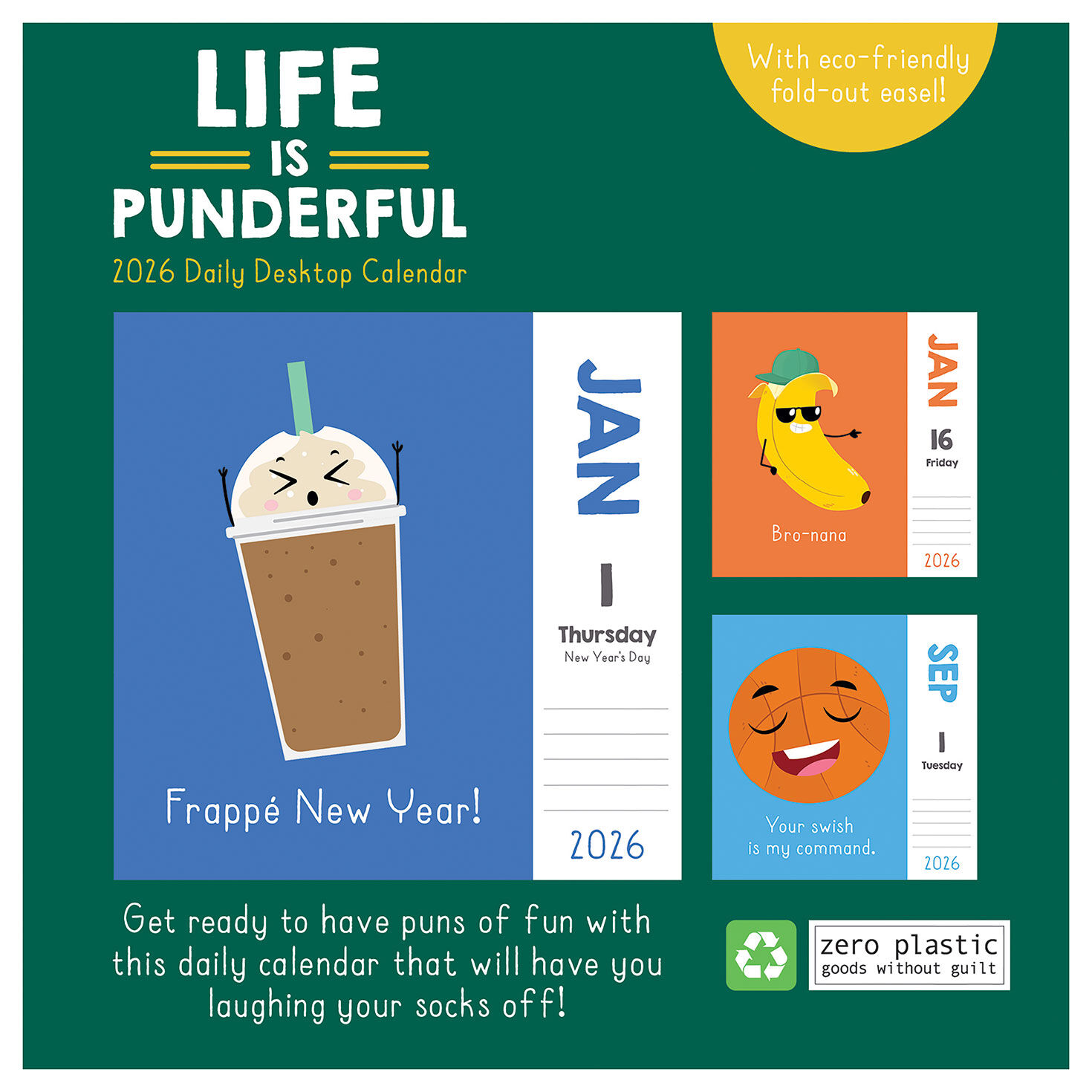 Life Is Punderful Funny 2026 Daily Desktop Calendar back image number 2