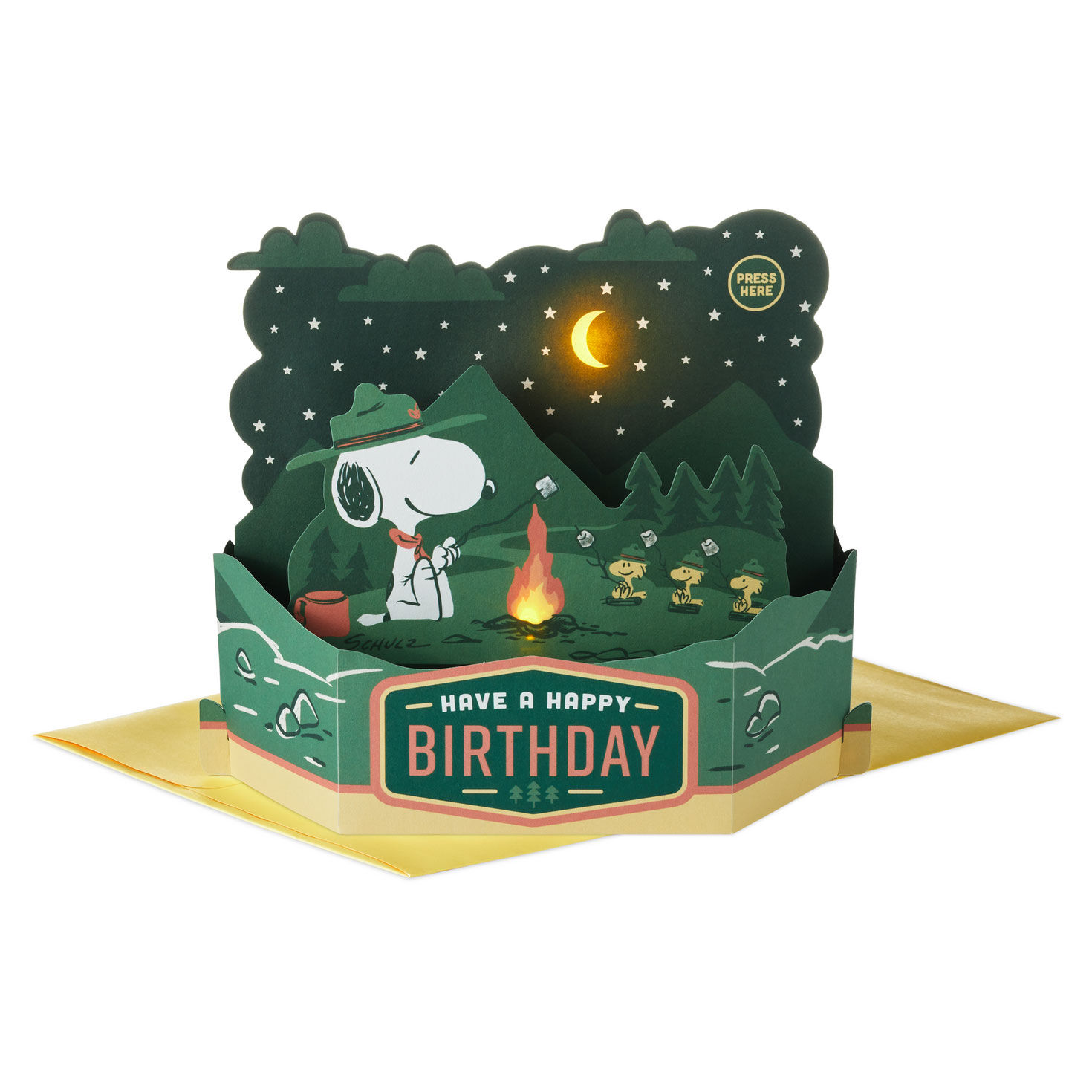 Peanuts® Beagle Scouts Smiles and Stars Musical 3D Pop-Up Birthday Card With Light for only USD 10.99 | Hallmark