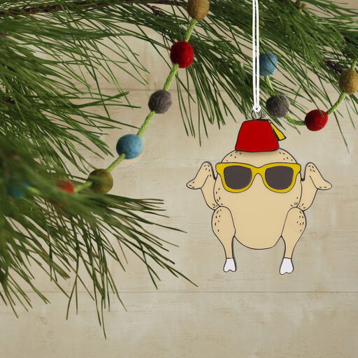 Friends Turkey in Fez and Sunglasses Moving Metal Hallmark Ornament, 