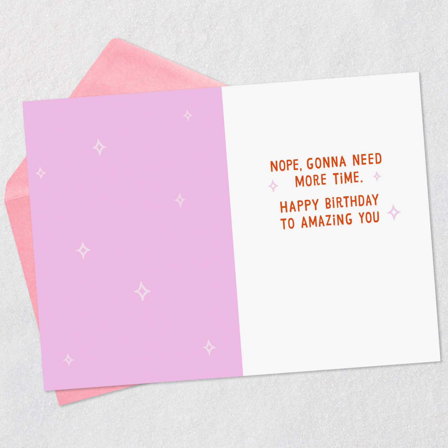 Fun Fonts and Stars on Pink Funny Birthday Card Open card with envelope image number 3