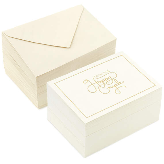 Bulk Ivory and Gold Blank Wedding Thank-You Notes, Box of 100, , large image number 1