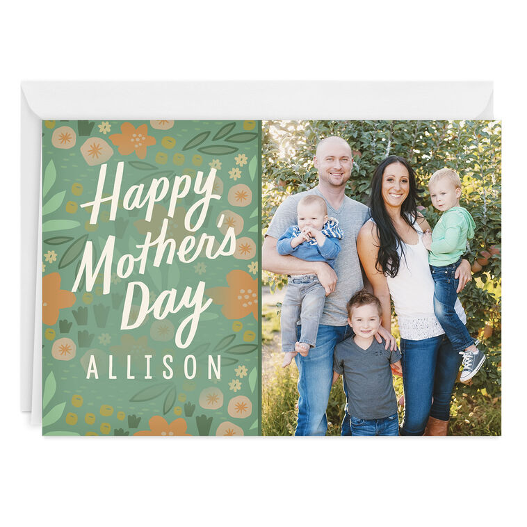 Personalized Floral Print Happy Mother's Day Photo Card