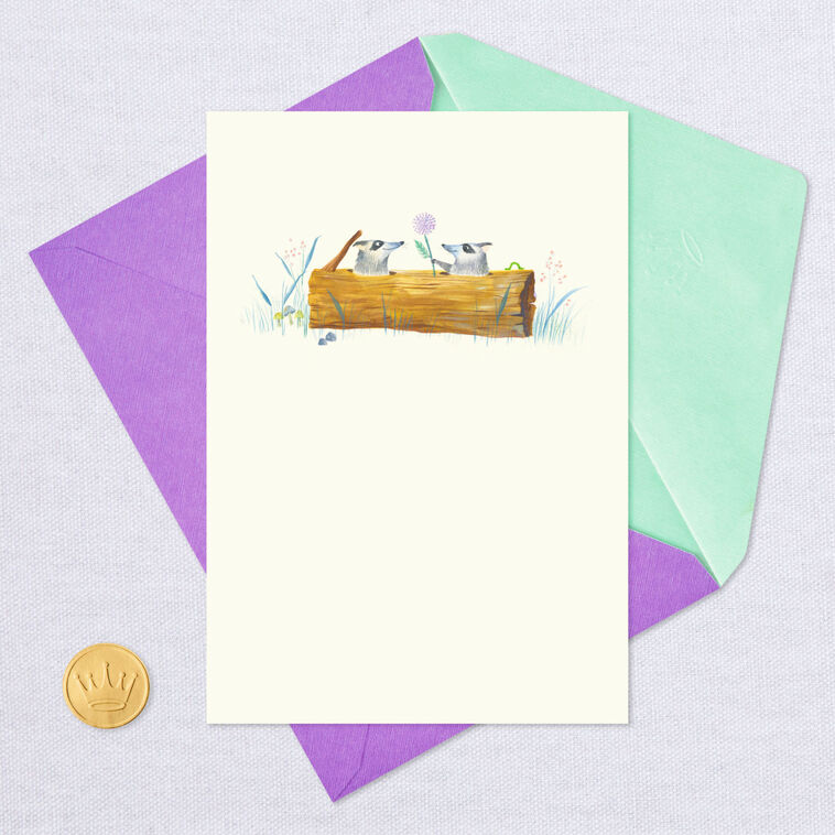 Cute Raccoons and Flowers Blank Card, , large image number 4