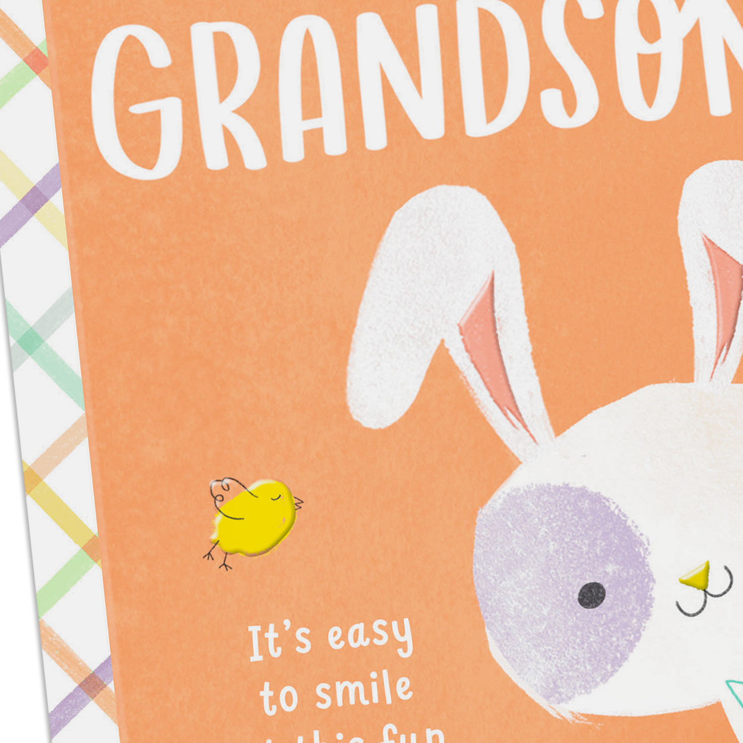 Bunny and Chicks on Orange Easter Card for Grandson Card Front Detail image number 5