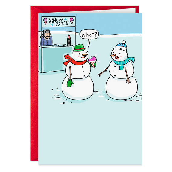 Snowman Eating a Snow Cone Funny Christmas Card, , large image number 1