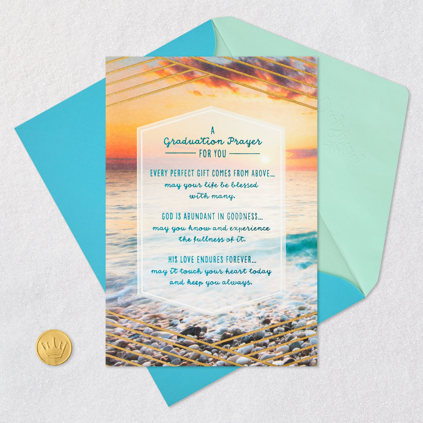 Sunset Ocean Scene Religious Graduation Card Card Front with Envelope and Gold Seal image number 6