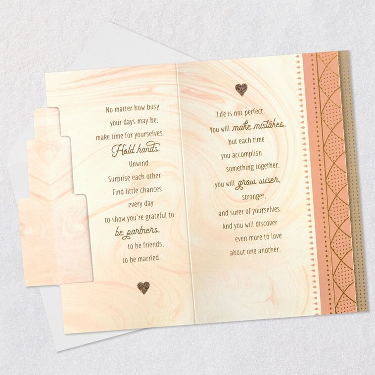 Sparkly Gold Wedding Cake With Heart Wedding Card Open card with envelope image number 4