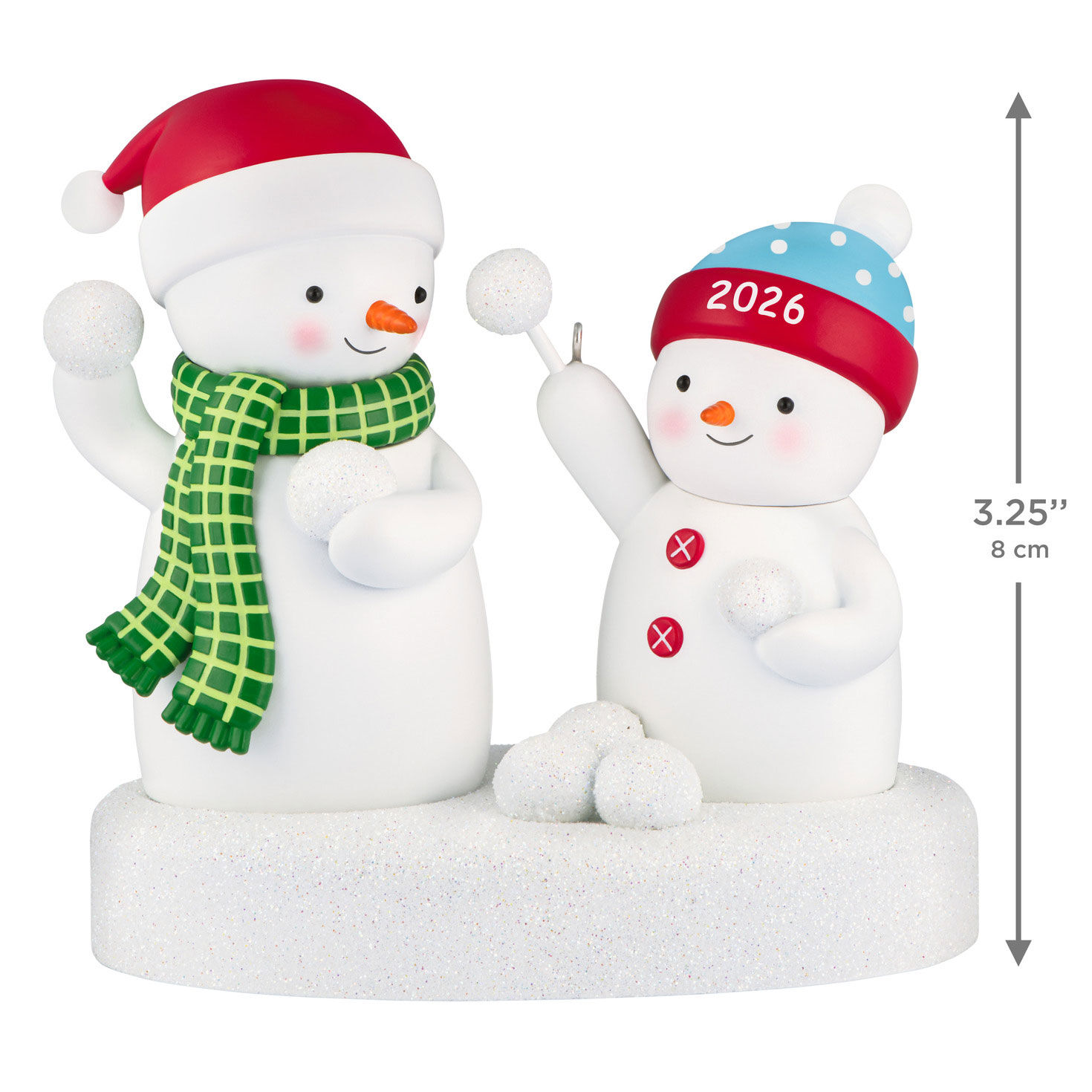 Snowmen Tossing Snowballs Keepsake Ornament measurement image number 3