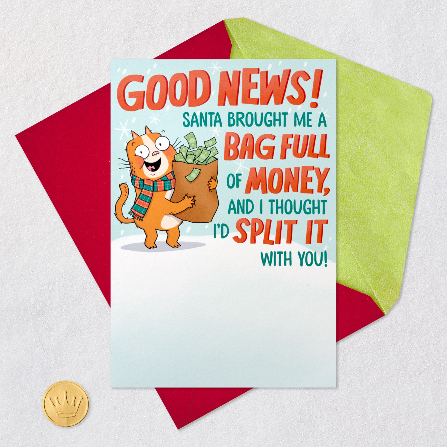 Bag of Money Prank Christmas Card Card Front with Envelope and Gold Seal image number 6