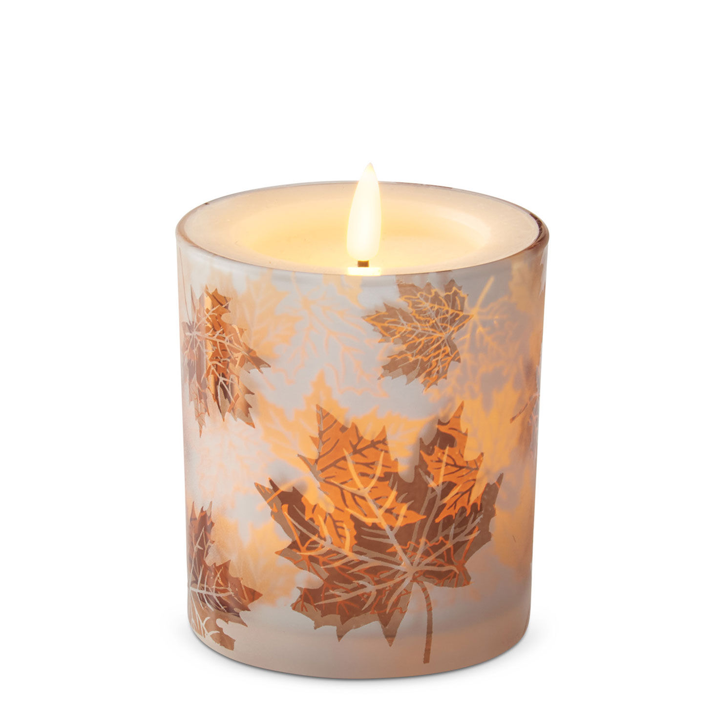 K&K Interiors Fall Leaves Glass Jar LED Candle, 4.75"