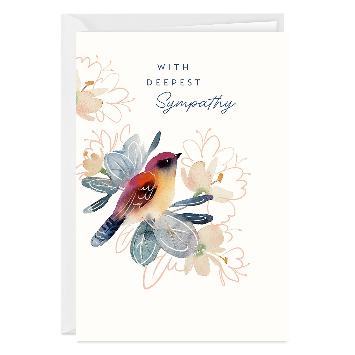 Watercolor Bird and Flowers Custom Sympathy Card