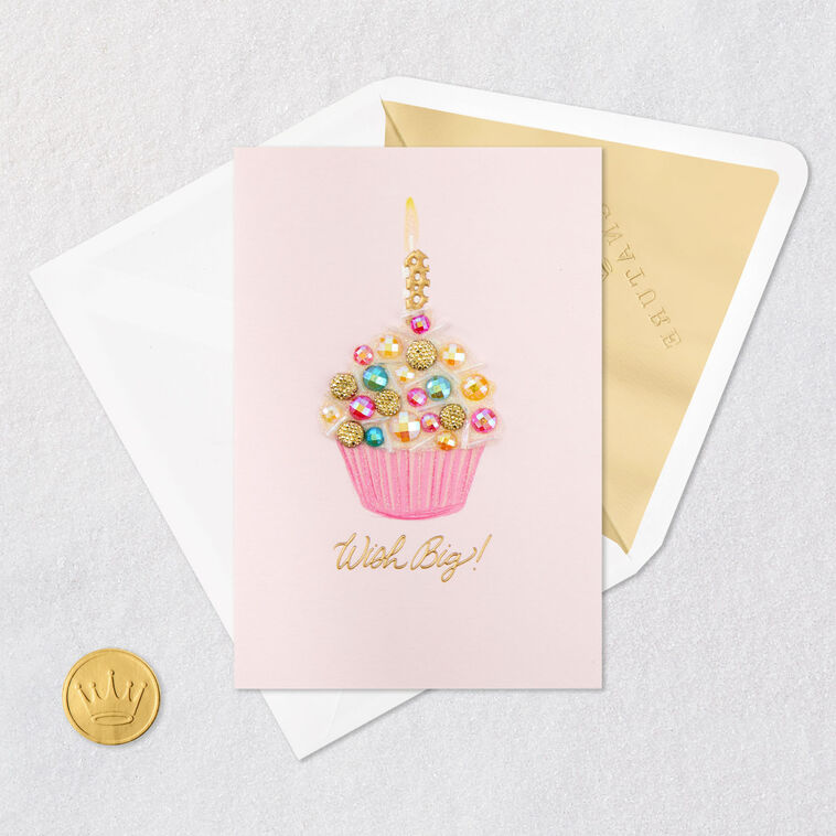Pink Glittery Cupcake Birthday Card Card Front with Envelope and Gold Seal image number 5