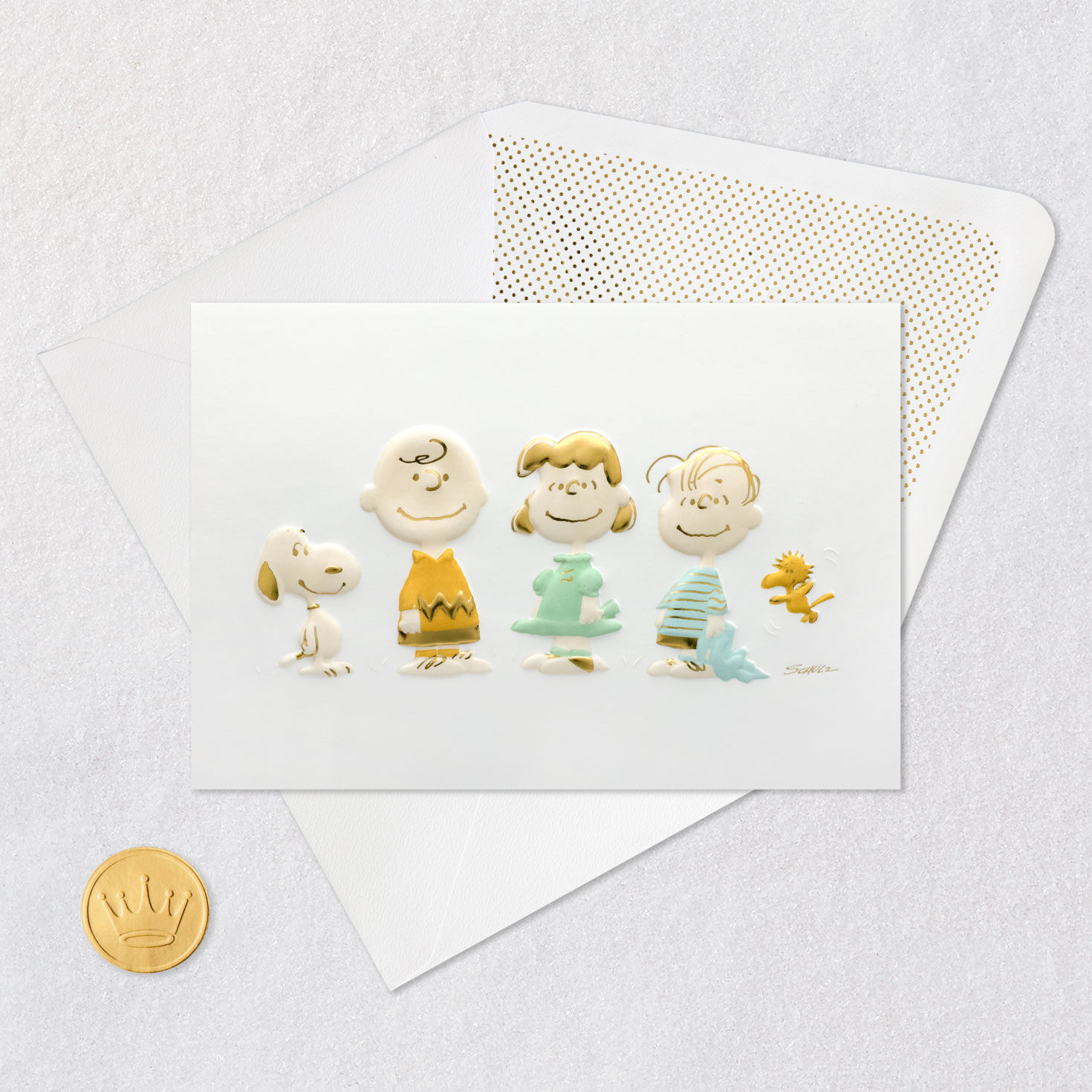 Peanuts Gang Stylized Gold Blank Card Card Front with Envelope and Gold Seal image number 4