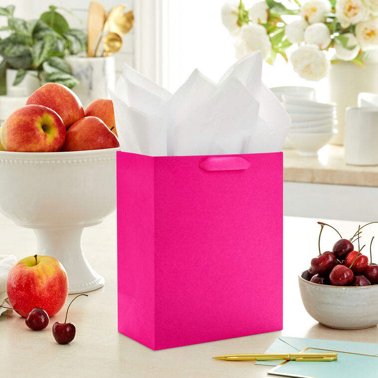 9.6" Solid Hot Pink Medium Gift Bag, Hot Pink, large image number 2