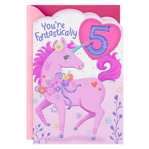 Fantastically 5 Unicorn 5th Birthday Card, 