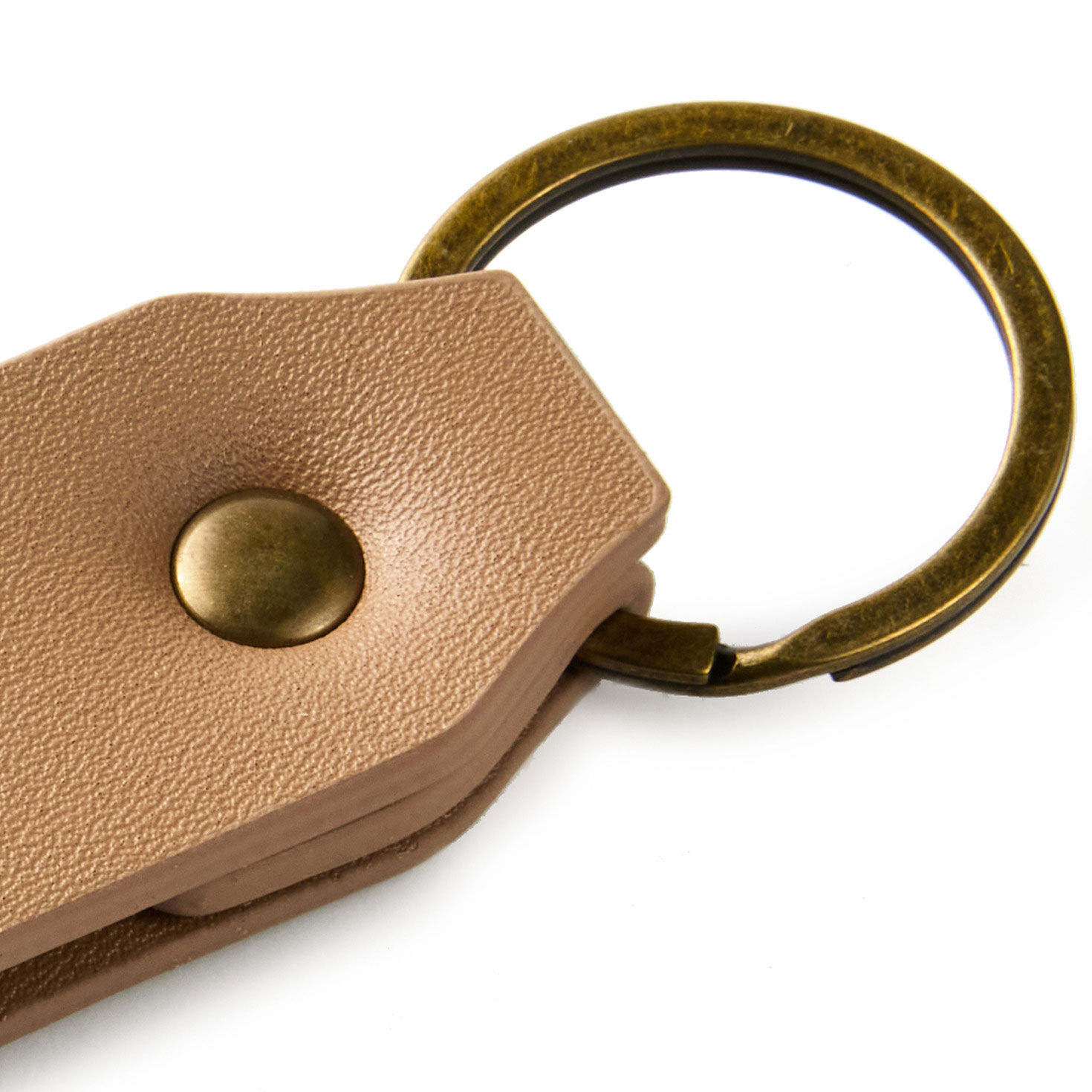 Do Not Be Afraid Tan Faux Leather Keychain upclose view image number 4