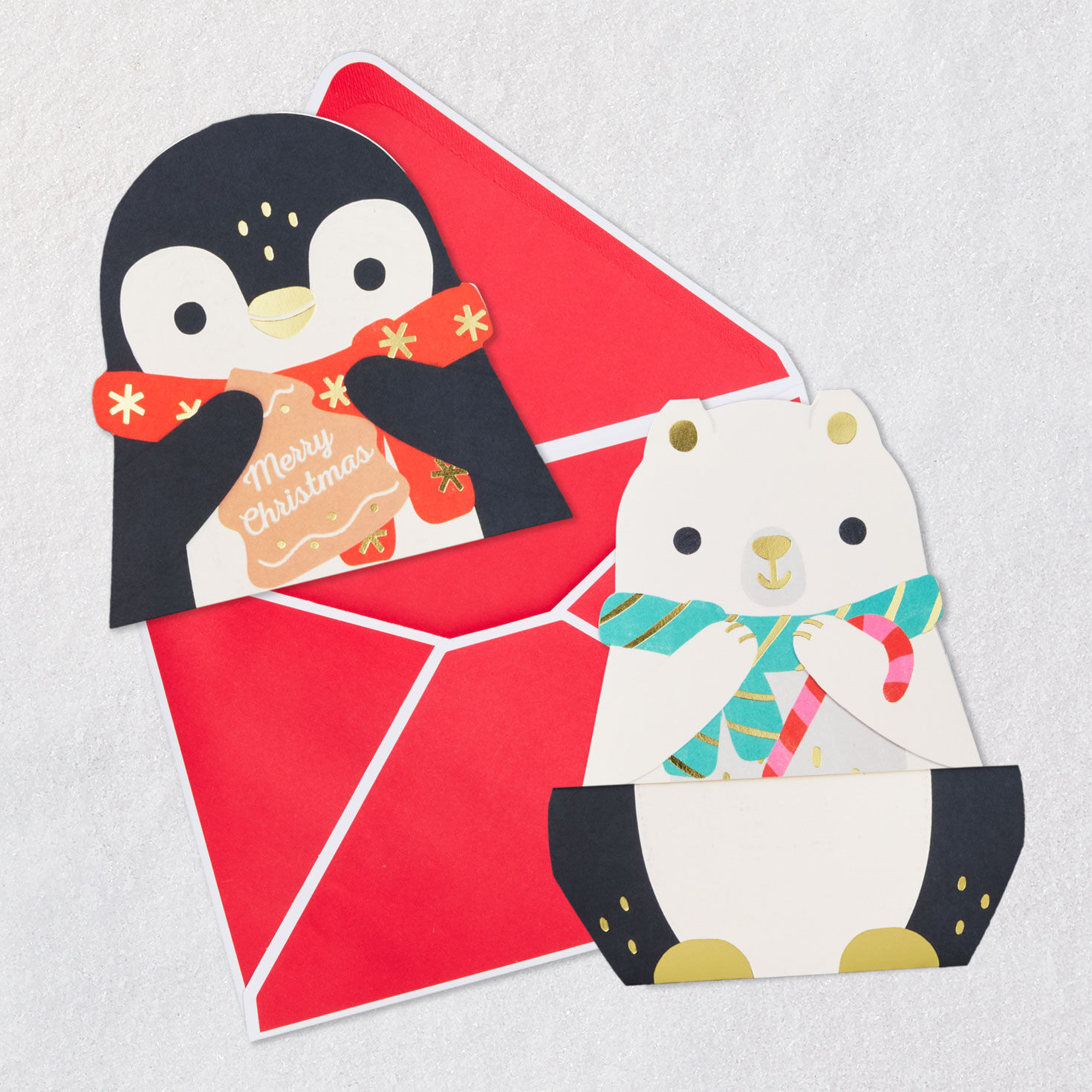 Winter Animals Paper Craft Christmas Gift Card Holder Open card with envelope image number 3