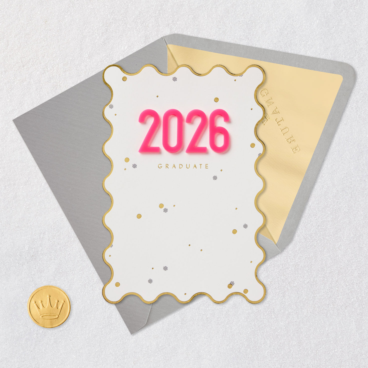 Neon Pink and Gold 2026 Graduation Card Card Front with Envelope and Gold Seal image number 5