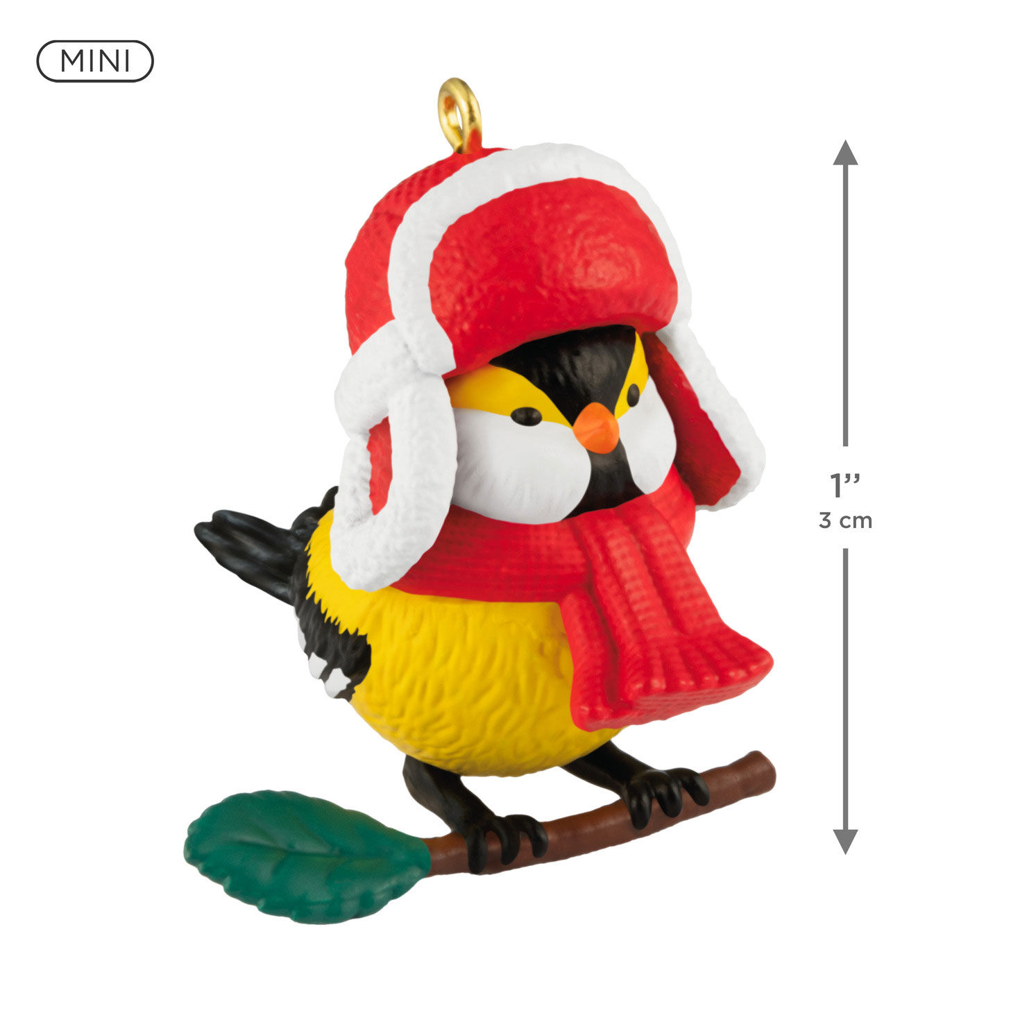 Yellow Bird in Hat and Scarf Keepsake Ornament measurement image number 3