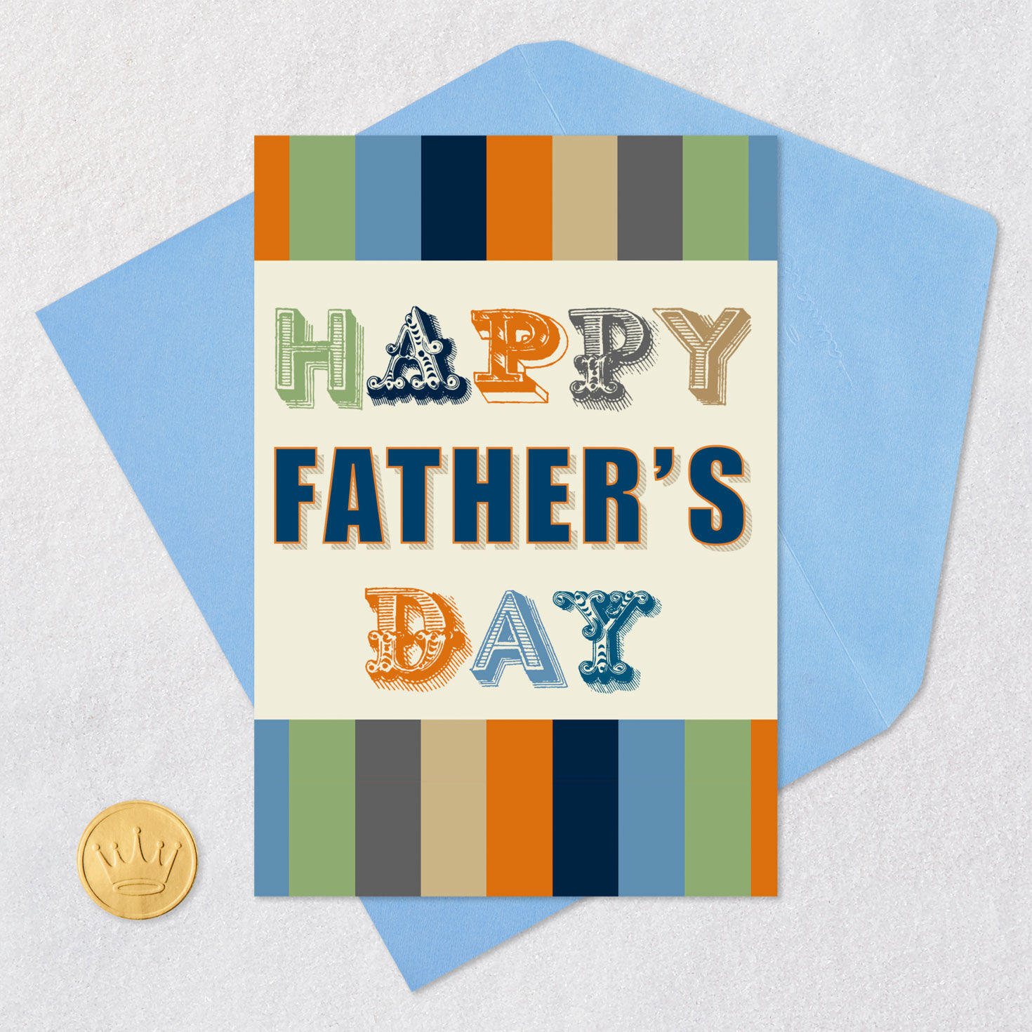 Vintage Lettering and Stripes Happy Father's Day Card Card Front with Envelope and Gold Seal image number 5