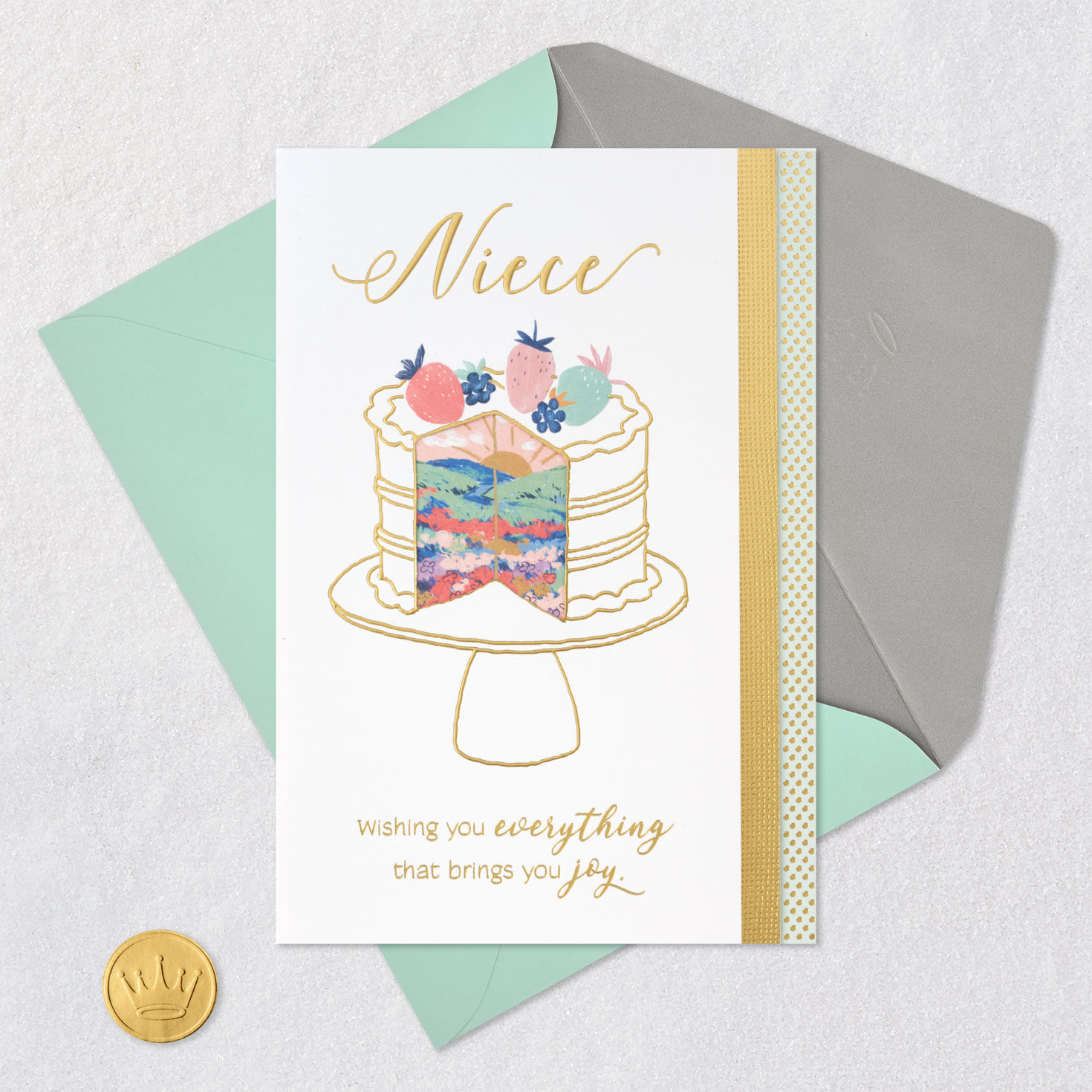 Fruit Cake Birthday Card for Niece Card Front with Envelope and Gold Seal image number 9