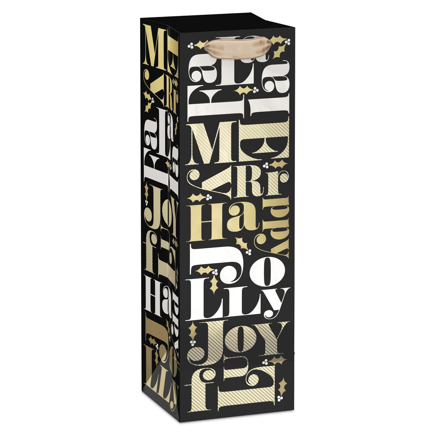 Black and Gold Fa La La Christmas Bottle Bag Back image number 6