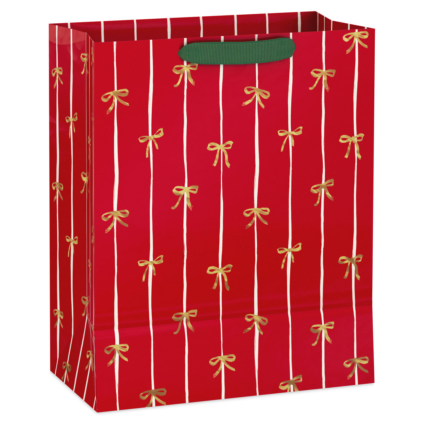 Red and White Stripes Gold Bows Holiday Gift Bag Back image number 6
