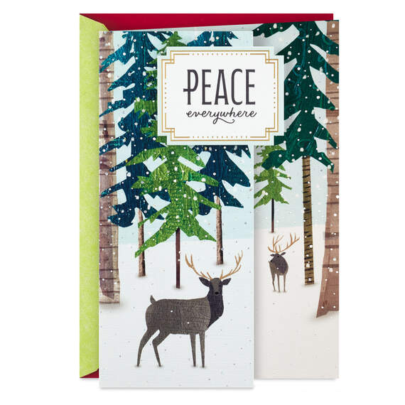 Peace Everywhere Deer in Snowy Forest Holiday Card