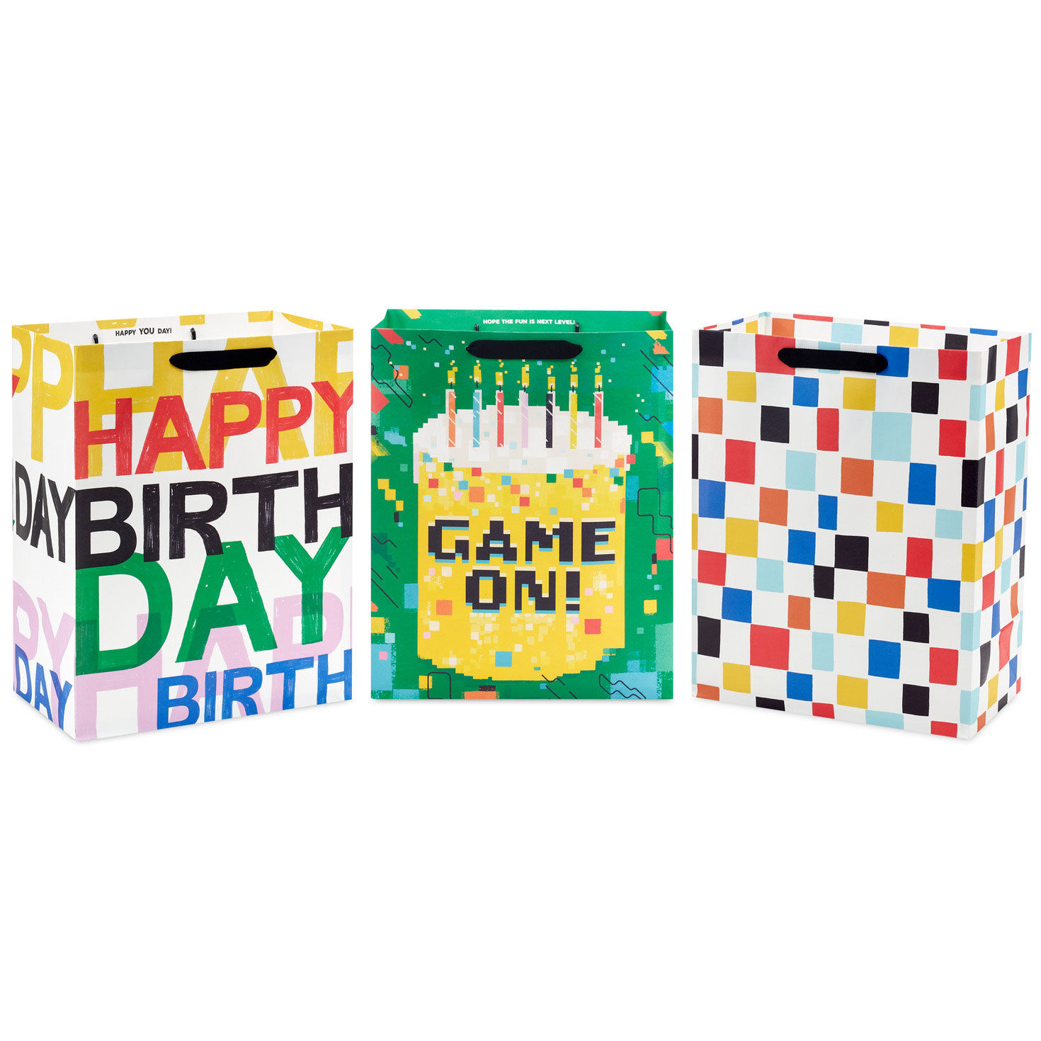 13" Bold Celebration 3-Pack Assorted Large Birthday Gift Bag Bundle