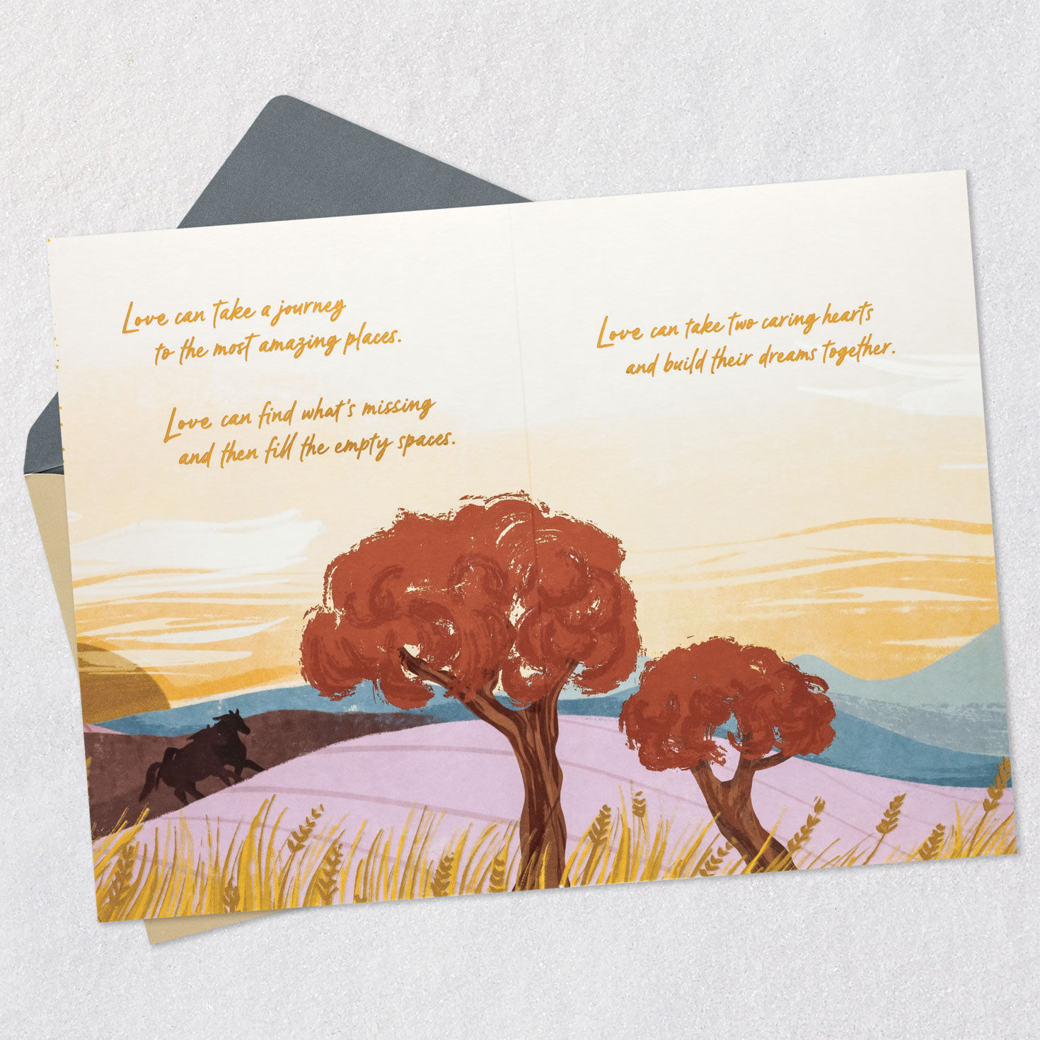 Sunset Landscape Parents Anniversary Card Open card with envelope image number 4