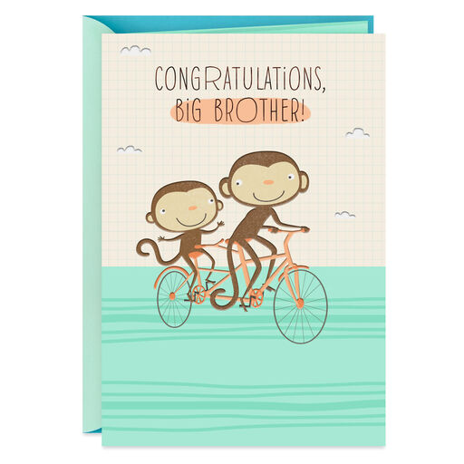 Monkeys on Tandem Bike New Baby Card for Big Brother, 