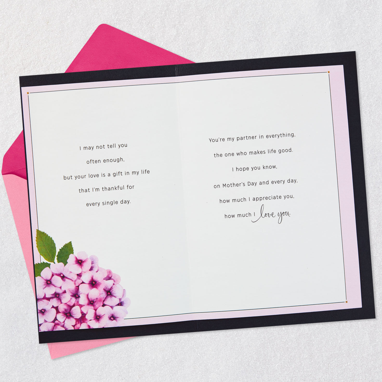 Pink Hydrangeas Mother's Day Card for Wife Open card with envelope image number 4