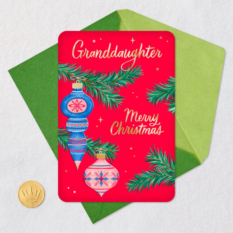 Stylish Ornaments Christmas Card for Granddaughter Card Front with Envelope and Gold Seal image number 5