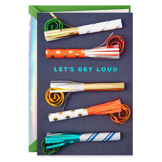 Let's Get Loud Party Blowers Birthday Card