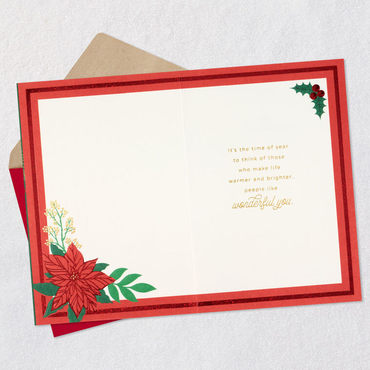 Poinsettia Wreath on Green Christmas Card Open card with envelope image number 3