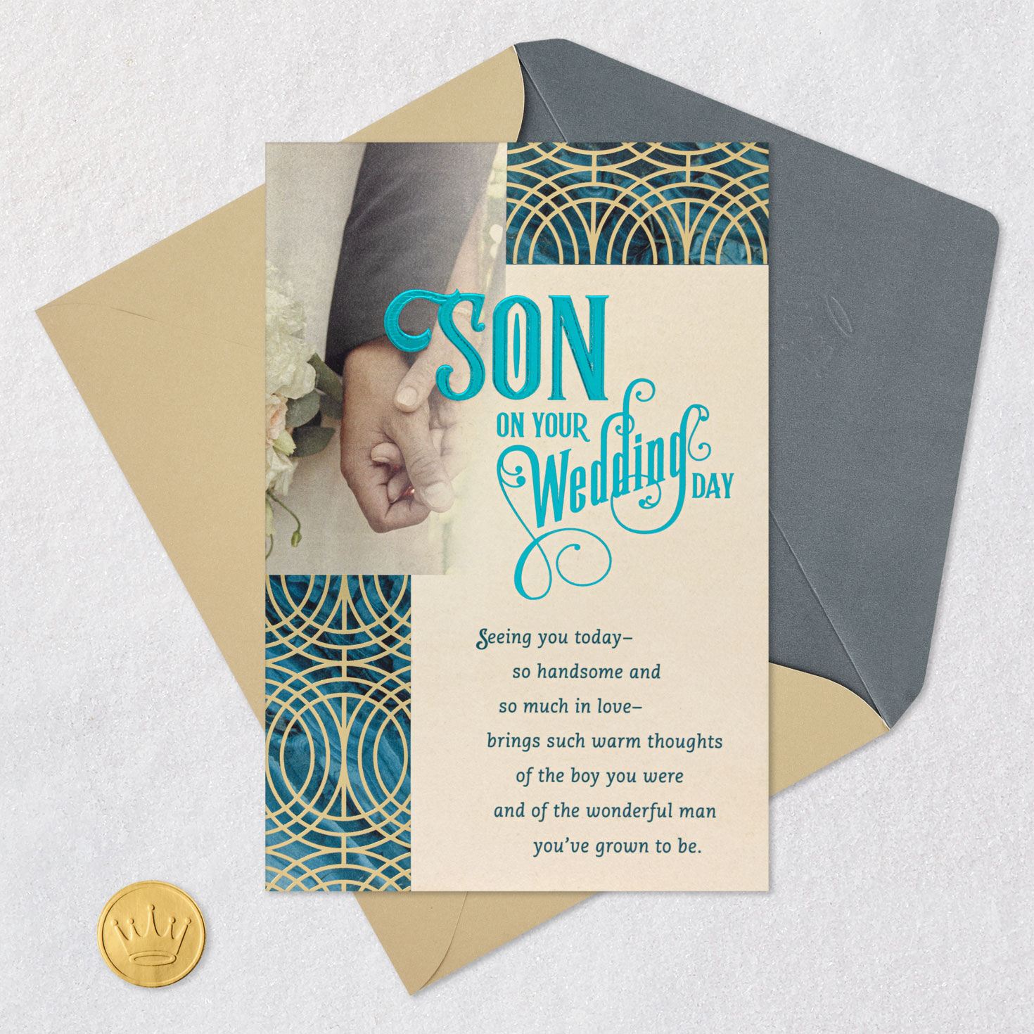 Couple Holding Hands Son Wedding Card Card with envelope and Seal image number 6