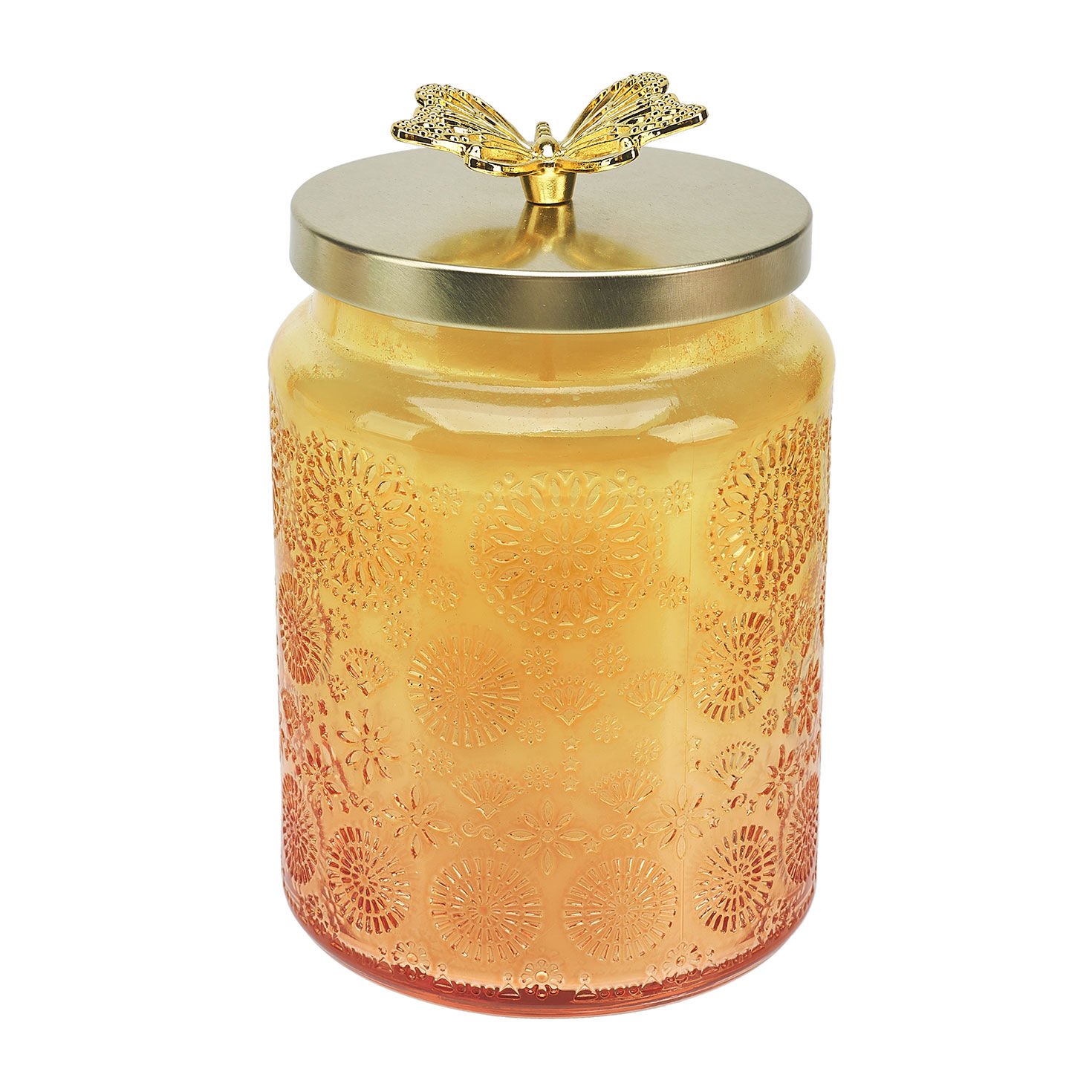 Lemon Scented Candle in Orange Glass Jar frotn with lid image number 5
