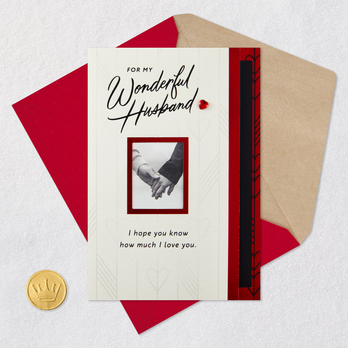 Couple Holding Hands Valentine's Day Card for Husband Card Front with Envelope and Gold Seal image number 6
