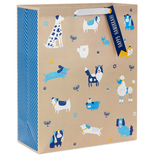 15.5" Dogs and Icons Extra-Large Hanukkah Gift Bag, 