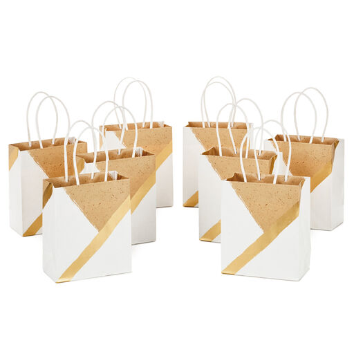 6.5" White and Kraft Paper 8-Pack Gift Bags, 