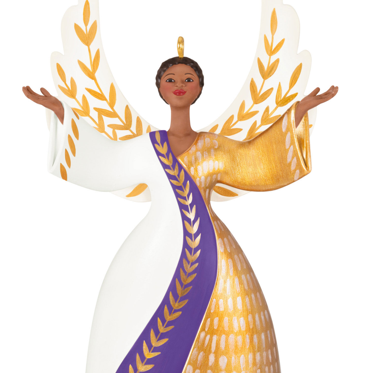 Black Angel in Gold, Purple Keepsake Ornament closeup view image number 5