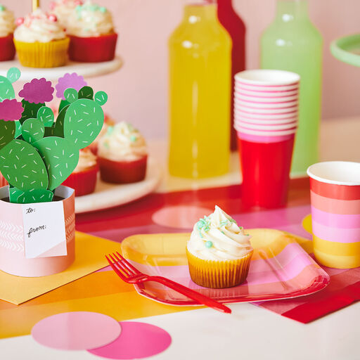 Color Pop 96-Piece Tableware Basics Party Kit, Warm Ombré Stripe, 