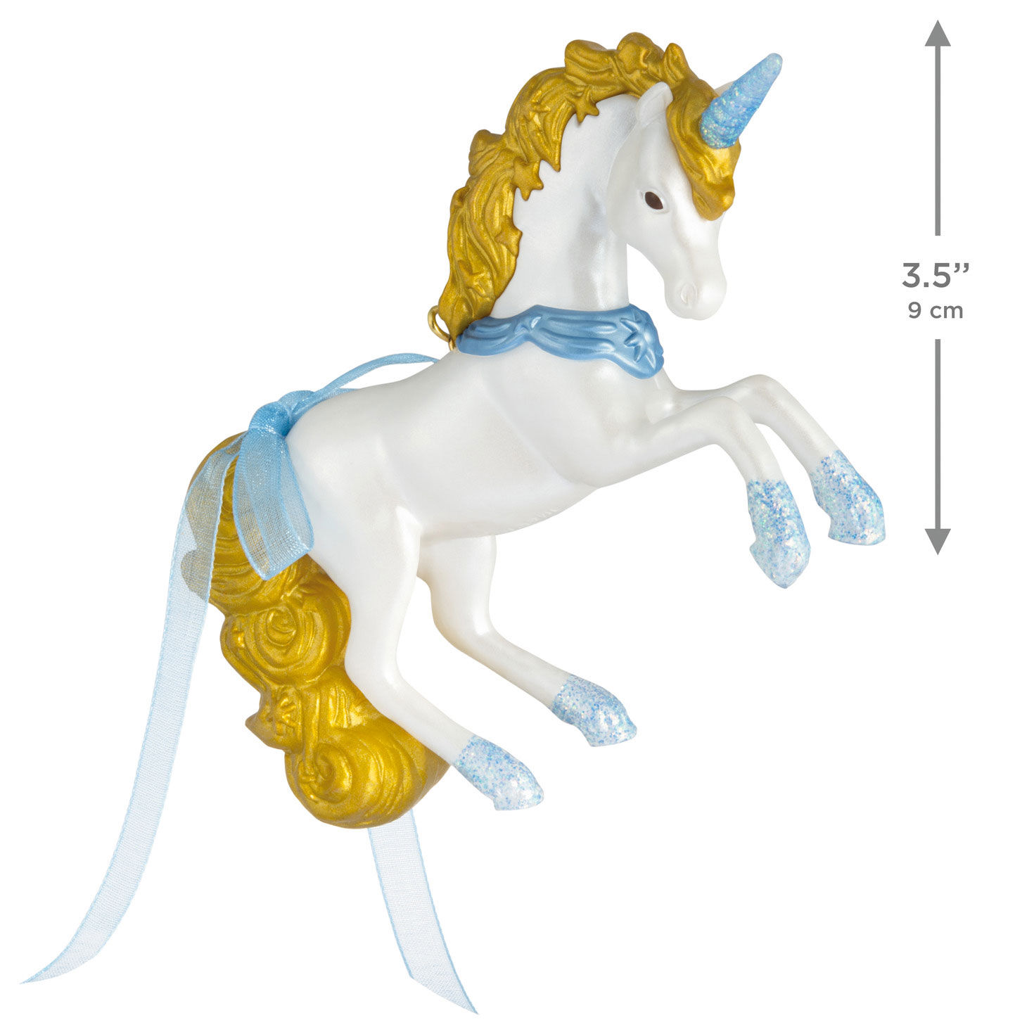 White Blue Gold Unicorn Keepsake Ornament measurement image number 3
