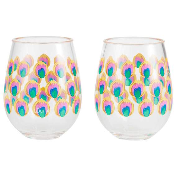 Lolita Proud Peacock Stemless Acrylic Wine Glasses, Set of 2, , large image number 1