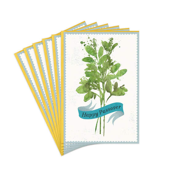 Green Herbs With Banner Passover Cards, Pack of 6