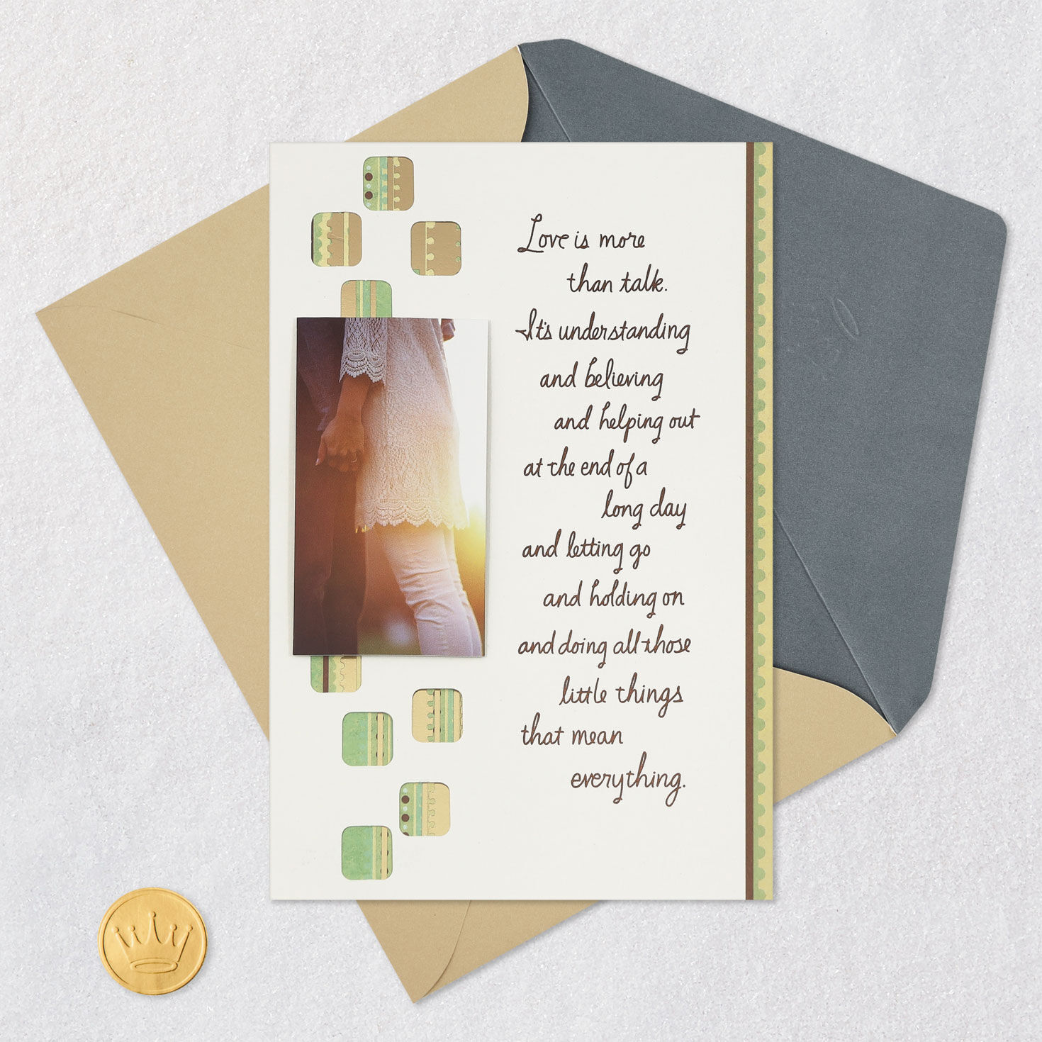Couple Embrace Romantic Birthday Card Card Front with Envelope and Gold Seal image number 5