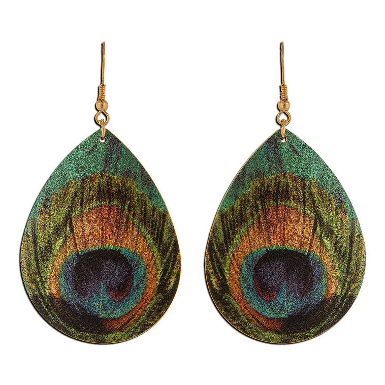 Rain Jewelry Large Peacock Feather Printed Earrings