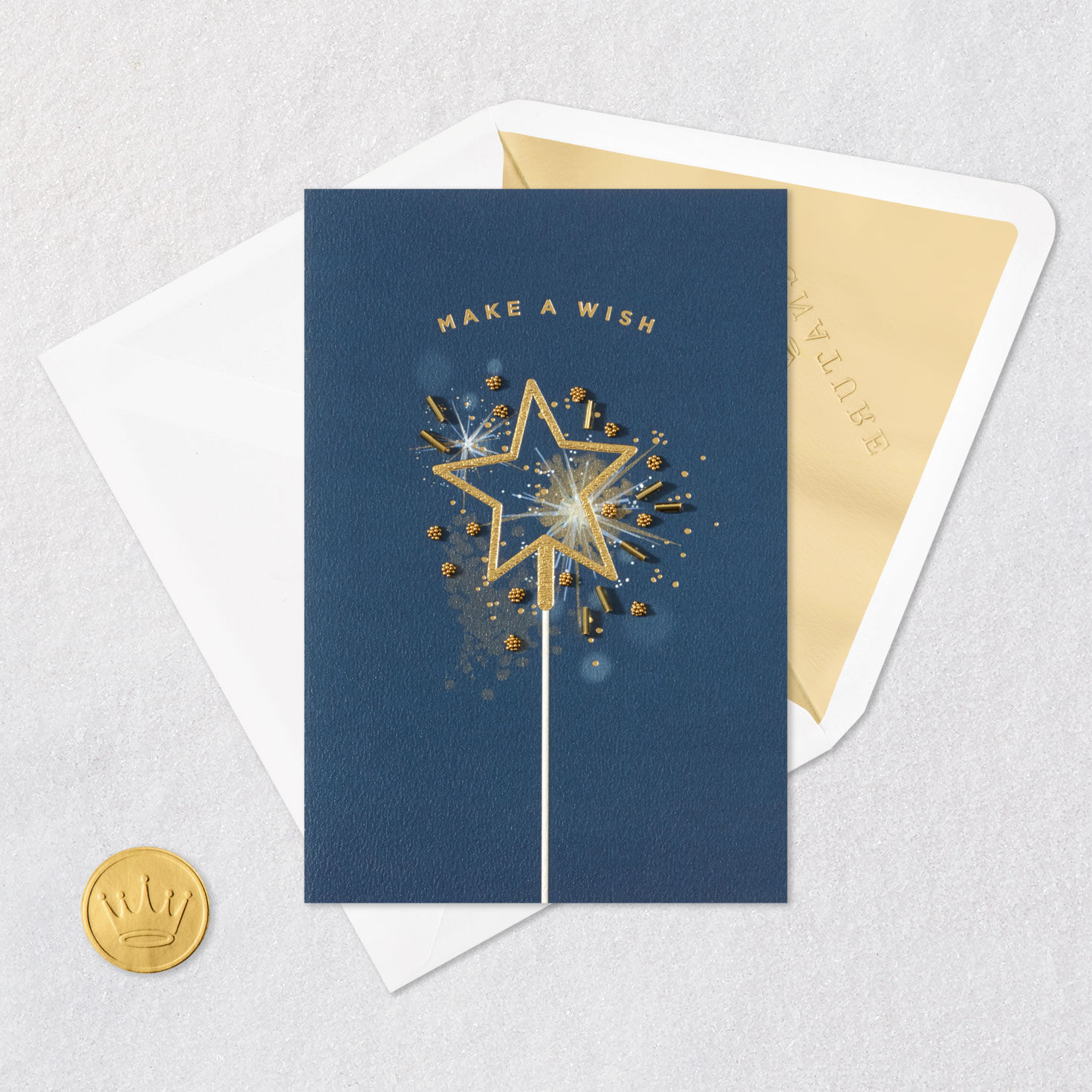Gold Star Sparkler Navy Birthday Card Card Front with Envelope and Gold Seal image number 6