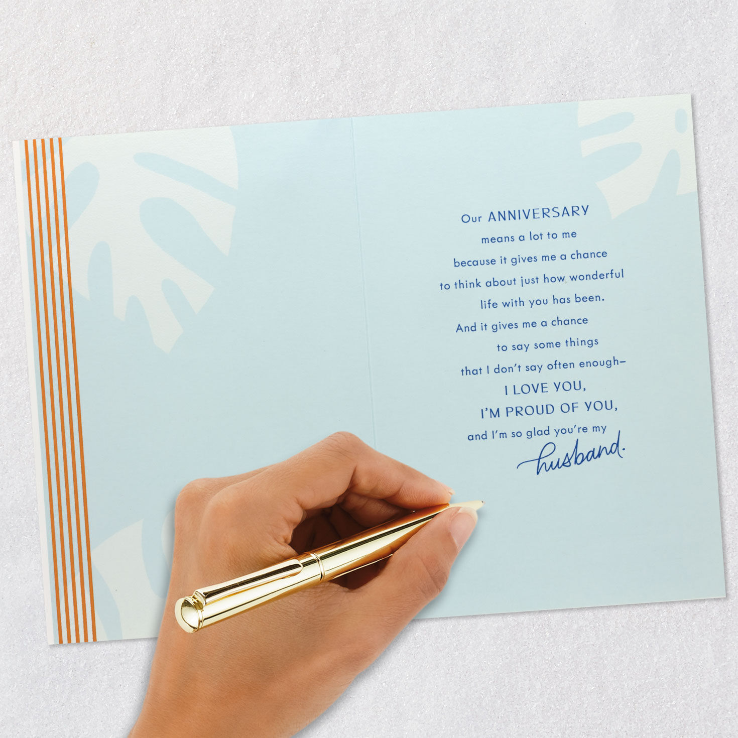Blue Monstera Leaf Husband Anniversary Card signing card image number 6