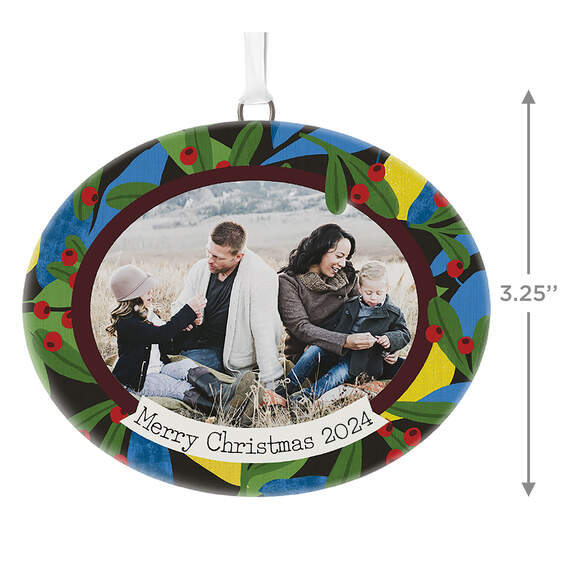 Holiday Holly Personalized Text and Photo Ceramic Ornament, , large image number 3